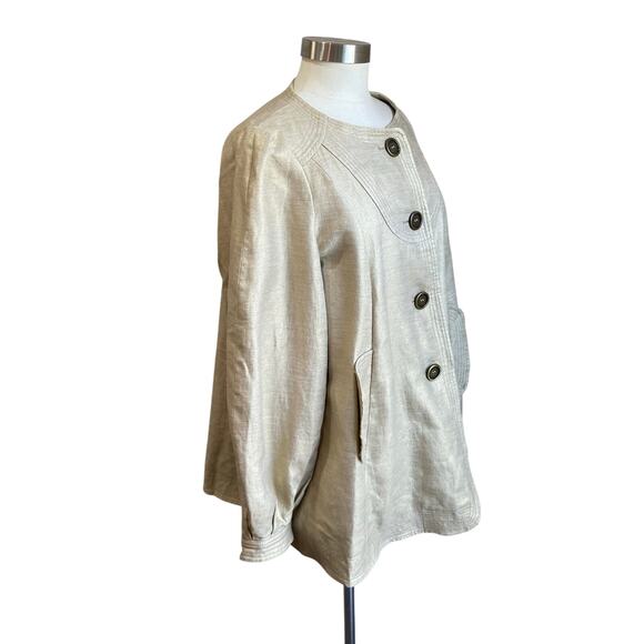 Burberry London Gold Metallic Cotton Linen Collarless Swing Style Jacket Sz 8R - Picture 3 of 11